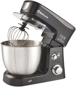 Миксер планетарный  SAKURA  SA-6327 BK (1.0 кВт, 6 скор, 3 нас, 3.5 л нерж.чаша)