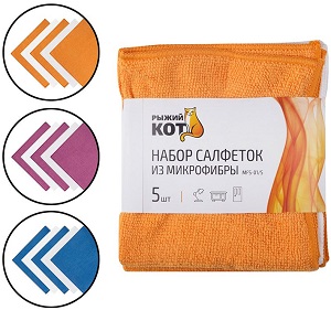 Набор салфеток из микрофибры  5 шт  (310238) (30х30см),  "Рыжий Кот"