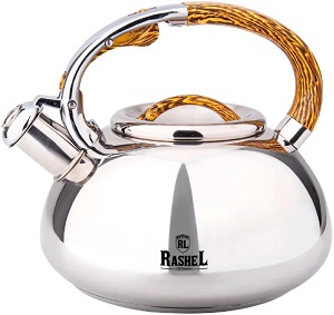 Чайник нерж. со свистком  RASHEL  3.0 л (М-7911)  (ручка под дерево)  (индукция)