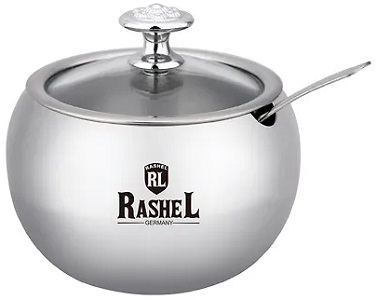 Сахарница нерж.сталь  400 мл  RASHEL  (R-1800) с крышкой и ложкой
