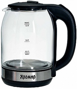 Чайник  ЯРОМИР  ЯР-1061  (1.5 кВт, 1.8 л, ЗНЭ) ЧЕРНЫЙ, стекло, подсветка