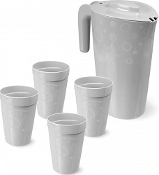 яНабор питьевой пласт. 5 пр. MARTIKA  (С576СЕР) "Люмици" (кувшин 1.8л+ стаканы 300 мл) светло-серый