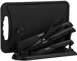 Набор кухонный COLTELLO NERO (7 пр: 3 ножа, ножницы, овощечистка, разд. доска, подставка)  (310890)