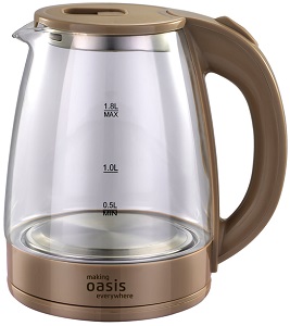 Чайник OASIS  K-8 GI  (2.2 кВт, 1.8 л, ЗНЭ) стекло, подсветка
