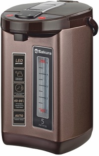 Термопот  SAKURA  SA-1365 BR  (1.2 кВт, 5.0 л, 2 способа подачи воды) нерж.корпус