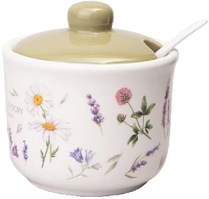 358-2186   Сахарница керам. 300 мл  AGNESS с ложкой, FLOWER STORY, подар/уп