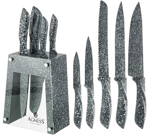 Набор ножей AGNESS (911-679) 6 пр, (5 ножей, подставка, ручки soft touch),  (6)