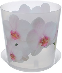 Кашпо ДЕКО D160мм 2,4л (М3106) с подставкой  орхидея белая М-пластика (36) 