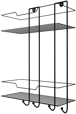 Полочка 2-х ярусная  4 крючка  IRSA  (АЛТ 418Ч)  ЧЕРНАЯ  (38х25х11 см, в комплекте липучки 2шт.)