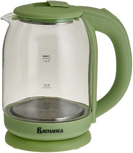 Чайник  ВАСИЛИСА    ВА-1035  ЗЕЛЕНЫЙ  (1.5 кВт, 1.8 л, ЗНЭ) стекло, подсветка