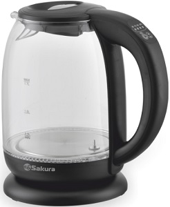 Чайник SAKURA SA-2718 DBK (2.2 кВт, 1.7 л,ЗНЭ, поддержание температуры) ЧЕРНЫЙ стекло, подсветка