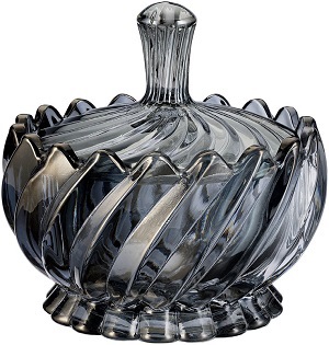Сахарница стекло  300 мл  DELI GLASS  (64868)  (TG1080B/L1HS)  (10 см, с крышкой)  ГРАФИТ