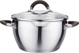 Кастрюля нерж. REGENT  TRUFFLE  2.3 л  (67-0318)  (18 см, со сливом, СТ.кр, литраж, силикон.ручка) (индукция)