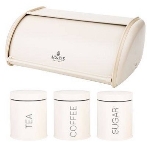 Хлебница нерж.+ 3 нерж.банки (938-048) (35х23х14 см:ЧАЙ,САХАР,КОФЕ) VELOUR