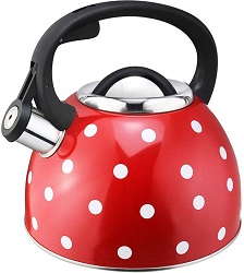 Чайник нерж. со свистком "Maestria" (красный в белый горошек) 2,5 л, (005176)