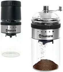 Кофемолка ручная  SAKURA  SA-6164 (3-в-1:мельница, стеклян.емкость д/хранения 270 мл,стакан д/кофе)