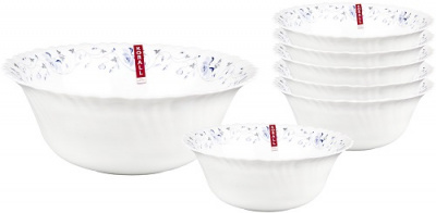 Набор салатников стеклокерам. 7 пр. StockHaus  (187221)  СИНЯЯ ВУАЛЬ  (1200мл/20см , 300мл/12см (6шт) волнистый край