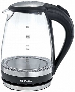 Чайник DELTA  DL -1202 (2.2 кВт, 1.5 л, ЗНЭ) ЧЕРНЫЙ  стекло, подсветка