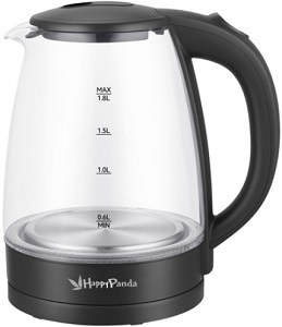 Чайник HAPPY PANDA  HP-2701 BK  (1.8 кВт, 1.8 л, ЗНЭ) ЧЕРНЫЙ, стекло, точечная подсветка Чайник HAPPY PANDA  HP-2701 BK  (1.8 кВт, 1.8 л, ЗНЭ) ЧЕРНЫЙ, стекло, точечная подсветка