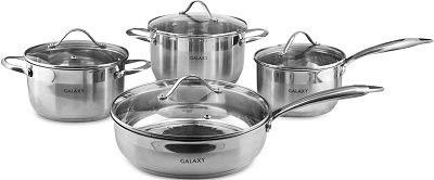 Набор посуды  GALAXY GL-9506 8 пр (2.6/3.6 л, ск-24 см, ковш 1.9 л, СТ.кр) (индукция)