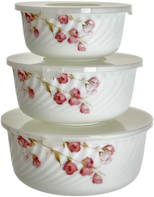 Набор салатников стеклокерам. 3 пр. TEROPAL  (10006-SK) (0.6/1.0/1.6 л, с крышкой)