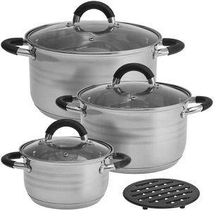 Набор посуды  WEBBER  BE-637/6   6 пр. (1.9/3.8/5.8.л, СТ.кр, силикон.ручки) "Master" (индукция)