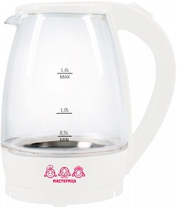 Чайник  МАСТЕРИЦА  (ЕК-1801 G)  СНЕГ  (1.85 кВт, 1.8 л, ЗНЭ) стекло,  (Россия)