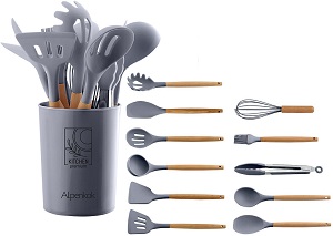 Набор кухонных аксессуаров  ALPENKOK   АК-5280  12 пр (силикон, нейлон, дерево, металл)  СЕРЫЙ