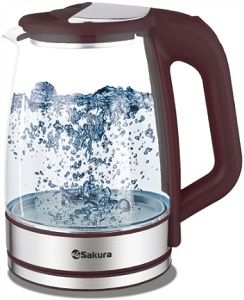 Чайник SAKURA    SA-2722 BR  (1.8 кВт, 2.2 л, ЗНЭ) стекло, подсветка  ТЕМНЫЙ ШОКОЛАД