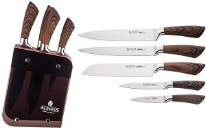 Набор ножей AGNESS (911-655) 6 пр, (5 ножей, подставка, ручки п/дерево)