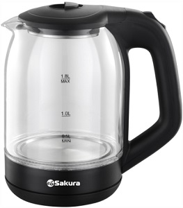 Чайник SAKURA    SA-2736 BK  (1.8 кВт, 1.8 л, ЗНЭ) стекло, подсветка