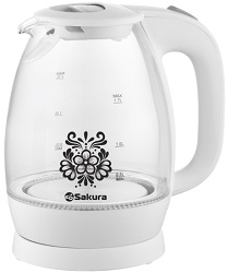 Чайник SAKURA    SA-2715 W  (2.2 кВт, 1.7 л, ЗНЭ) стекло, подсветка