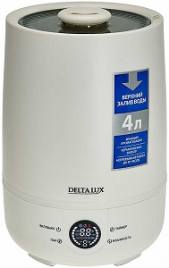 Увлажнитель воздуха  DELTA LUX  DE-3705  БЕЛЫЙ (30 Вт, ультразвук, 4 л, до 30ч, керам.фильтр, 45м2)