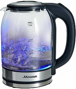 Чайник  АКСИНЬЯ  КС-1005  (1.5 кВт, 1.8 л, ЗНЭ) ЧЕРНЫЙ, стекло, подсветка,  (12)