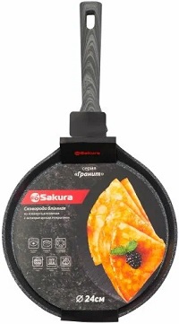 Сковорода-блинная с АП  SAKURA  ГРАНИТ  SA-FB08-24  (24 см, кован.алюм) (индукция)