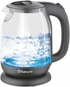Чайник SAKURA    SA-2739 BK  (2.2 кВт, 1.7 л, ЗНЭ) стекло, подсветка