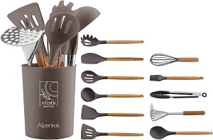 Набор кухонных аксессуаров  ALPENKOK   АК-5284  12 пр (силикон, нейлон, дерево, металл)  БЕЖЕВО-КОРИЧНЕВЫЙ