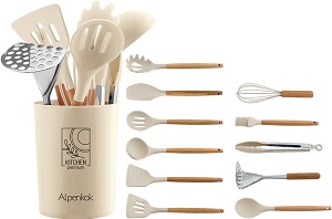 Набор кухонных аксессуаров  ALPENKOK   АК-5285  12 пр (силикон, нейлон, дерево, металл)  МОЛОЧНЫЙ