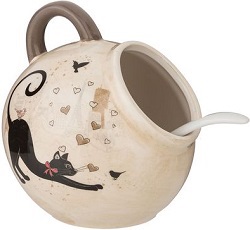 Солонка  керам. 170 мл  AGNESS  КОТЫ ПАРИЖСКИЕ  (358-1748) (9.5х9.5 см, h-10 см, с ложкой)