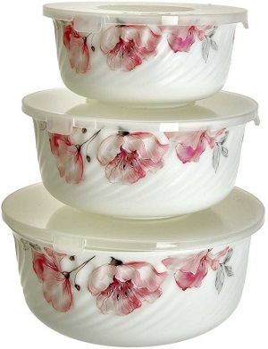 Набор салатников стеклокерам. 3 пр. TEROPAL  (10005-SK) (0.6/1.0/1.6 л, с крышкой)