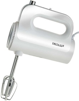 Миксер DELTA LUX  DL-7707  БЕЛЫЙ  (700 Вт, 5 скор+ТУРБО, 4 нас, LED-подсветка) нержав.сталь с черным