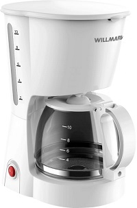 Кофеварка WILLMARK  WCM-1350 D  (900 Вт.,противокап.сист.,нейл.фильтр.стекл.кувш.1,2л.) (Белый)