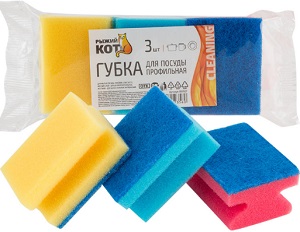 Губка д/мытья посуды  поролон  3 шт  (003927)  (80х60х40 мм, фибра),  "Рыжий кот"