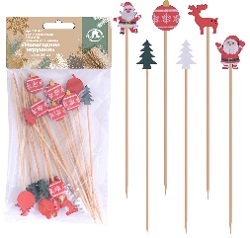 Шпажки д/канапе Набор 24 шт  (BJ2-446)  "Новогодние игрушки"  (12x1.8x0.3 см),  "Мультидом"