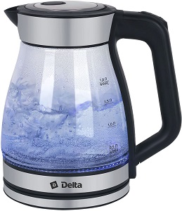 Чайник DELTA    DL-1124  ЧЕРНЫЙ  (1.5 кВт, 1.8 л, ЗНЭ) стекло, подсветка