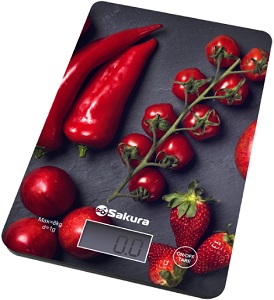 Весы кухонные SAKURA  SA-6077 BS  (8 кг, ЖКД, сенсор.управ)  ПЕРЦЫ