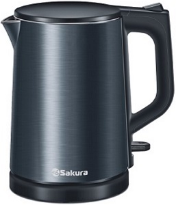 Чайник SAKURA     SA-2184 BL  (1.0 кВт,  800 мл, ЗНЭ, двойная стенка)  нерж.корпус