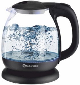 Чайник SAKURA    SA-2750 BK  (1.2 кВт, 1.0 л, ЗНЭ) стекло, подсветка