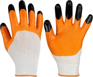Перчатки  PARK  9 (L)  (183957)  BТ002, бесшовные, прочные материал: полиэстер, 2-х слойный нитрил цвет: белый, покрытие оранжево-черное 