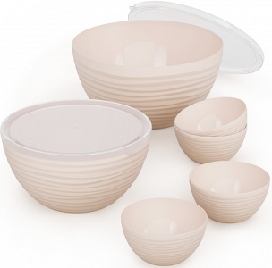 Набор чаш "Оазис" (М 8897) (4шт: 350 мл, по 1 шт - 2,5 и 4.0 л) (бежевый),  г.Октябрьский Набор чаш "Оазис" (М 8897) (4шт: 350 мл, по 1 шт - 2,5 и 4.0 л) (бежевый),  г.Октябрьский